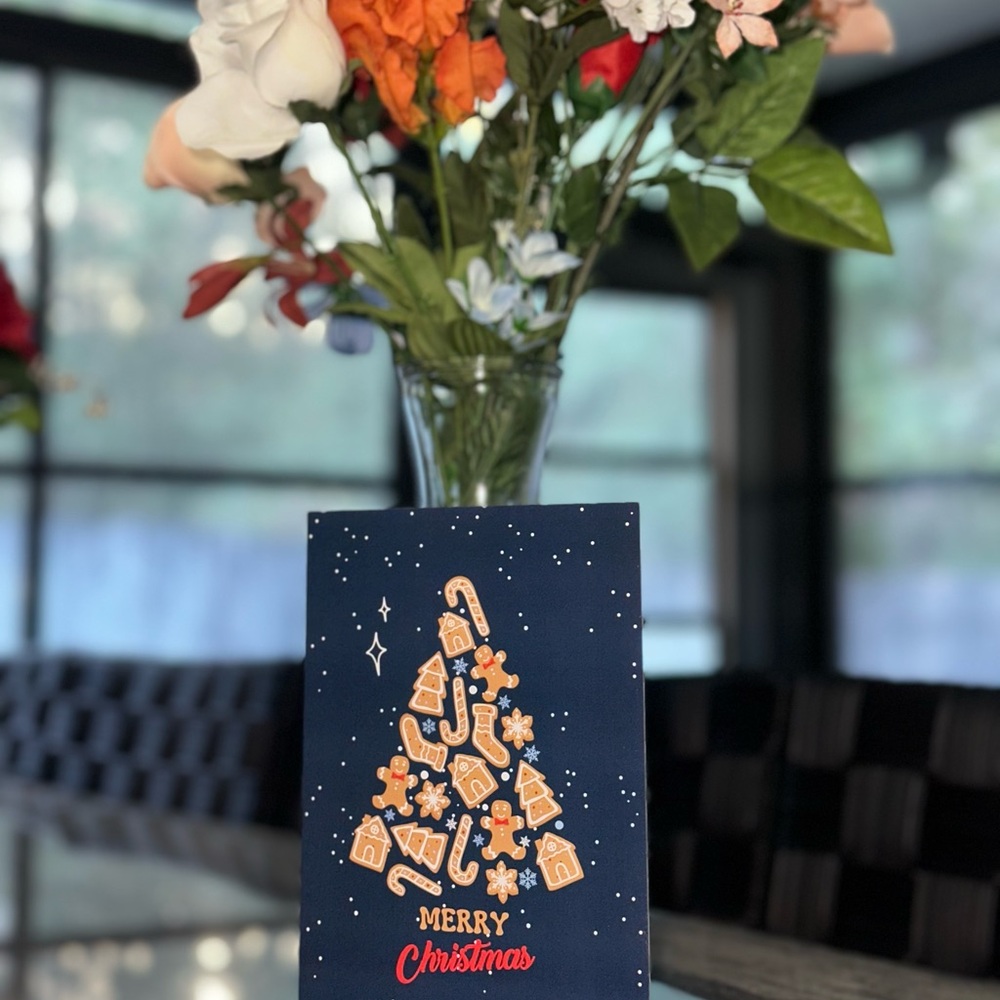 Festive Greeting Card with Blue and White Design